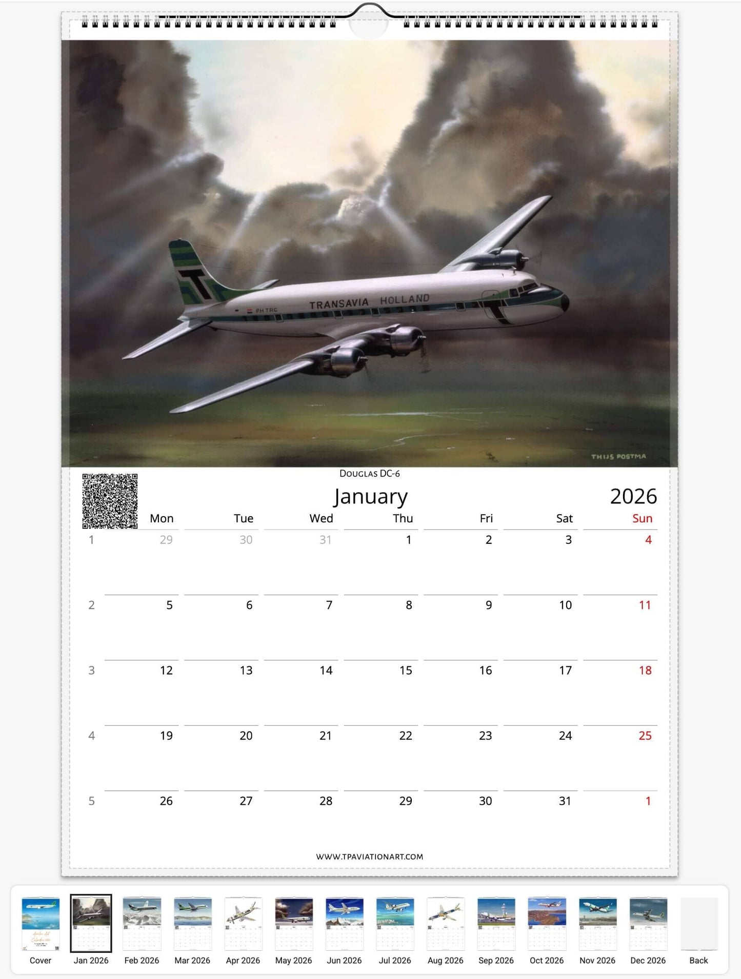 Thijs Postma - Aviation Art Calender 2026 - Transavia Collection Calendar TP Aviation Art