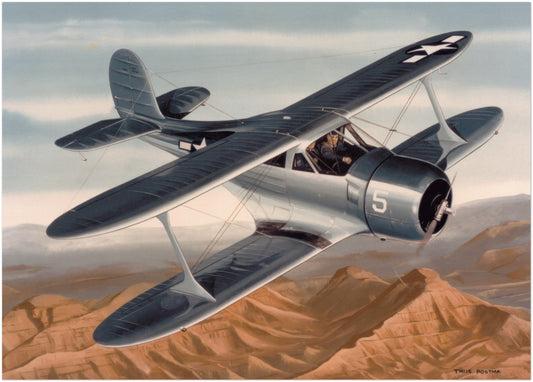Thijs Postma - Original Painting - Beechcraft 17 Staggerwing USN Original Painting TP Aviation Art