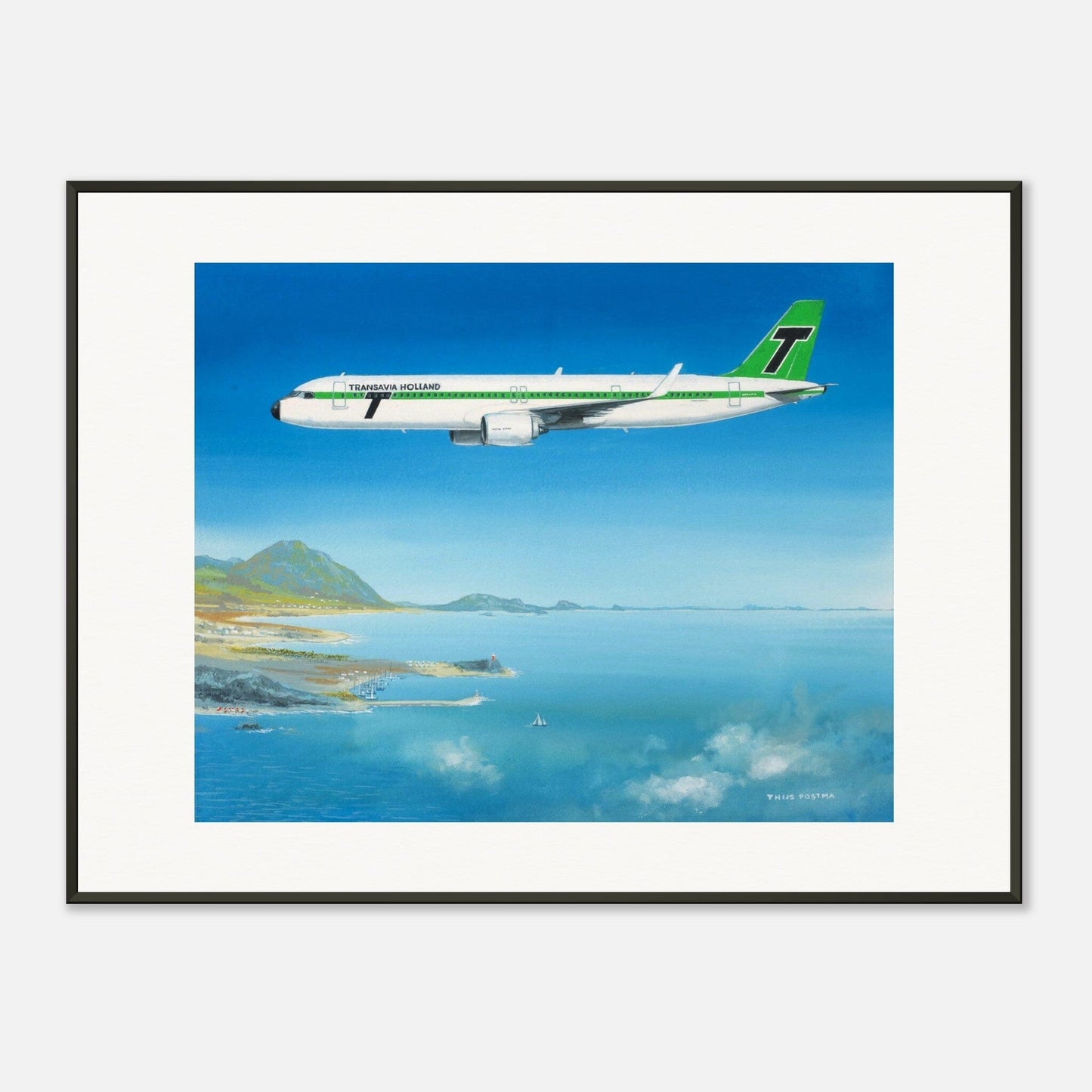 Thijs Postma - Poster - Airbus A321neo Transavia - Metal Frame Poster - Metal Frame TP Aviation Art 60x80 cm / 24x32″