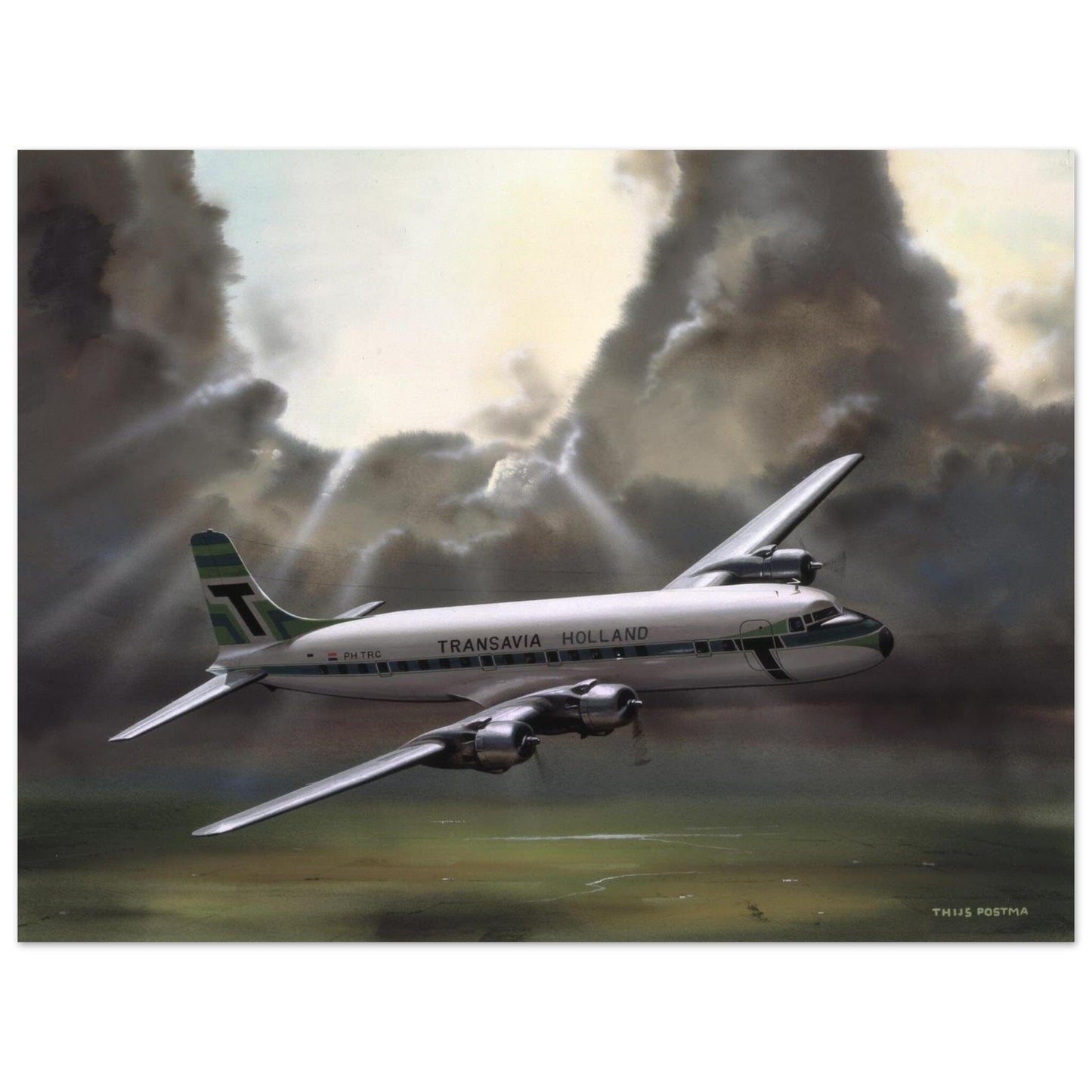 Thijs Postma - Poster - Aluminum - Douglas DC-6 Transavia Open Skies Aluminum Print TP Aviation Art 60x80 cm / 24x32″