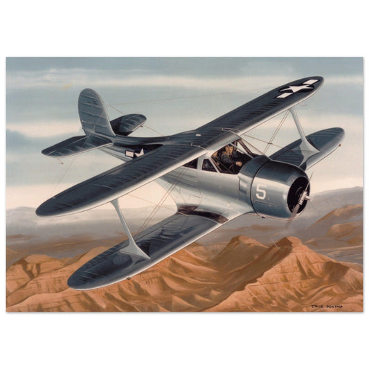 Thijs Postma - Poster - Beechcraft 17 Staggerwing USN Poster Only TP Aviation Art 50x70 cm / 20x28″