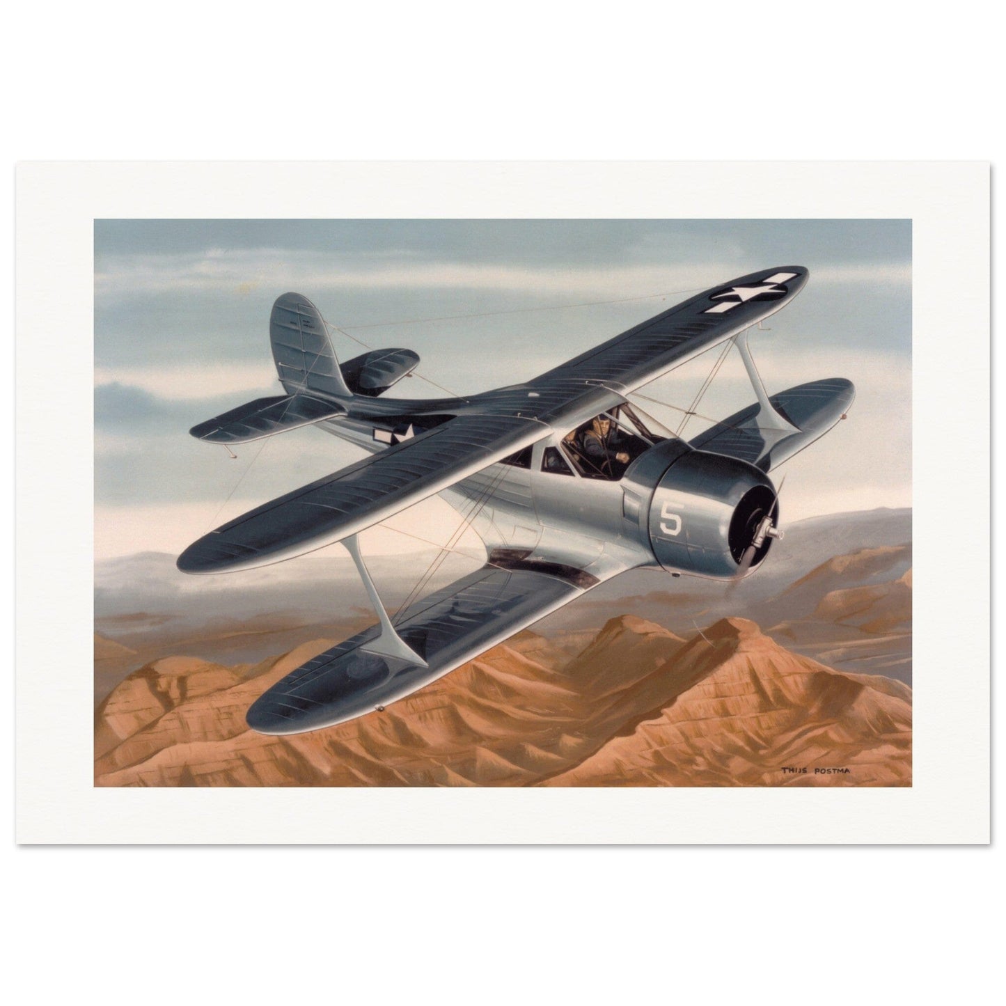Thijs Postma - Poster - Beechcraft 17 Staggerwing USN Poster Only TP Aviation Art 70x100 cm / 28x40″