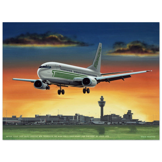 Thijs Postma - Poster - Boeing 737-300 Transavia Schiphol Sunset Poster Only TP Aviation Art 45x60 cm / 18x24″