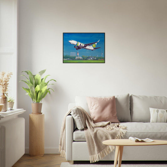 Thijs Postma - Poster - Boeing 737-700 Transavia Taking Off At Rotterdam - Metal Frame Poster - Metal Frame TP Aviation Art