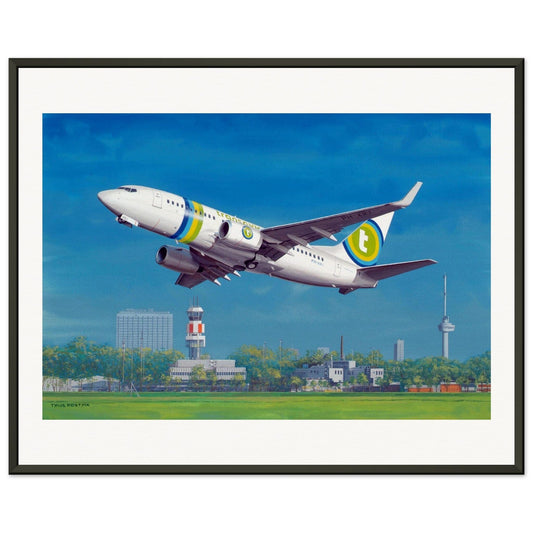 Thijs Postma - Poster - Boeing 737-700 Transavia Taking Off At Rotterdam - Metal Frame Poster - Metal Frame TP Aviation Art 40x50 cm / 16x20″