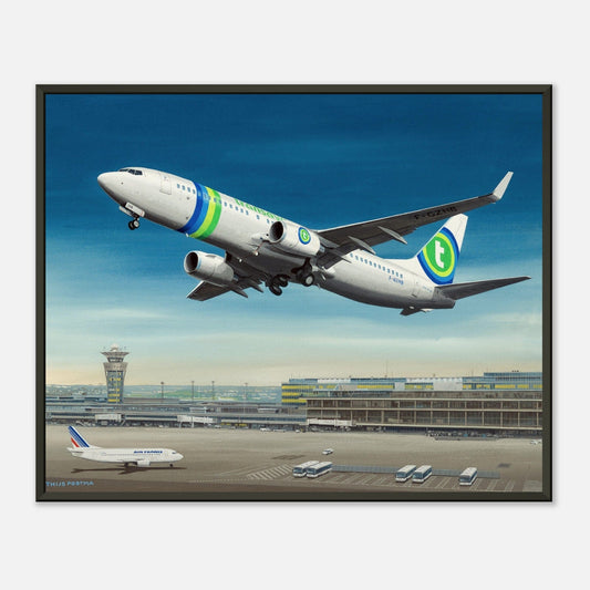 Thijs Postma - Poster - Boeing 737-800 Transavia Orly - Metal Frame Poster - Metal Frame TP Aviation Art 40x50 cm / 16x20″