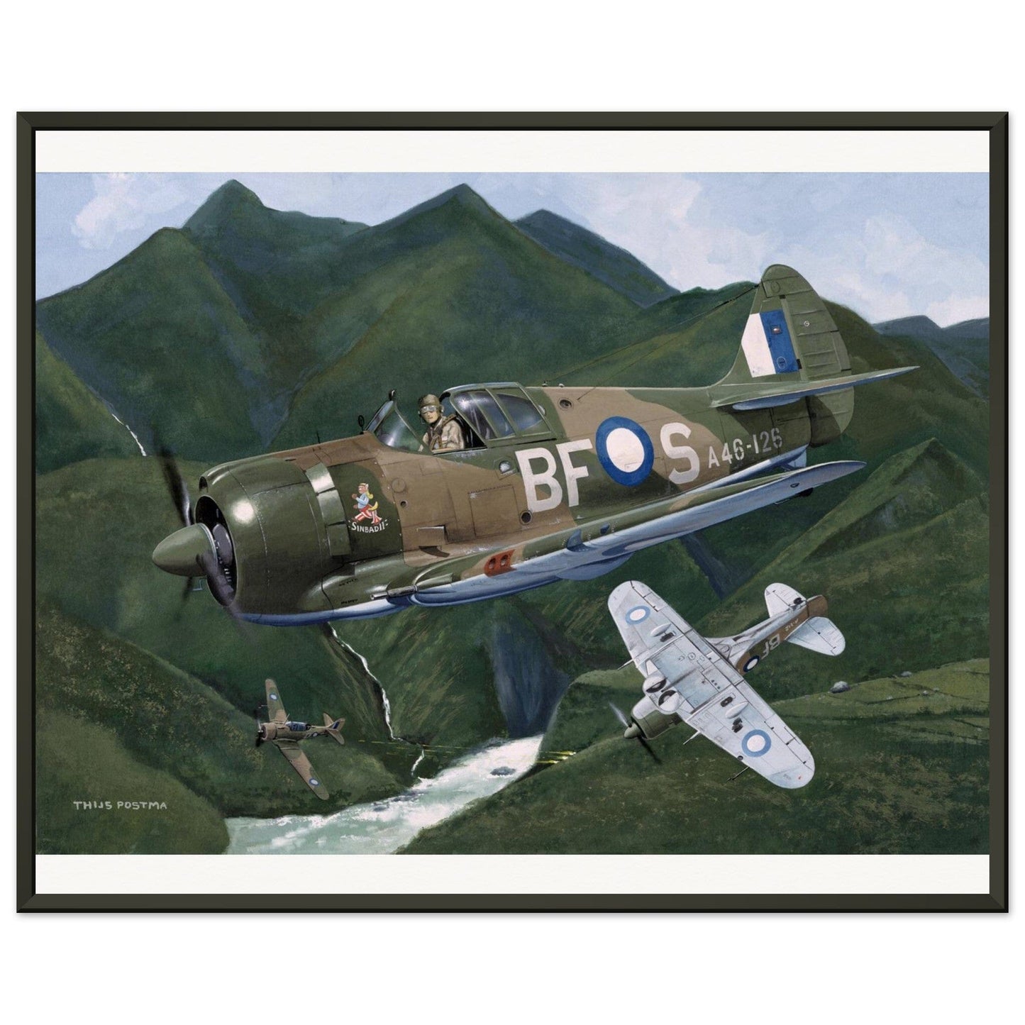Thijs Postma - Poster - CA-13 Boomerang On Patrol - Metal Frame Poster - Metal Frame TP Aviation Art 40x50 cm / 16x20″