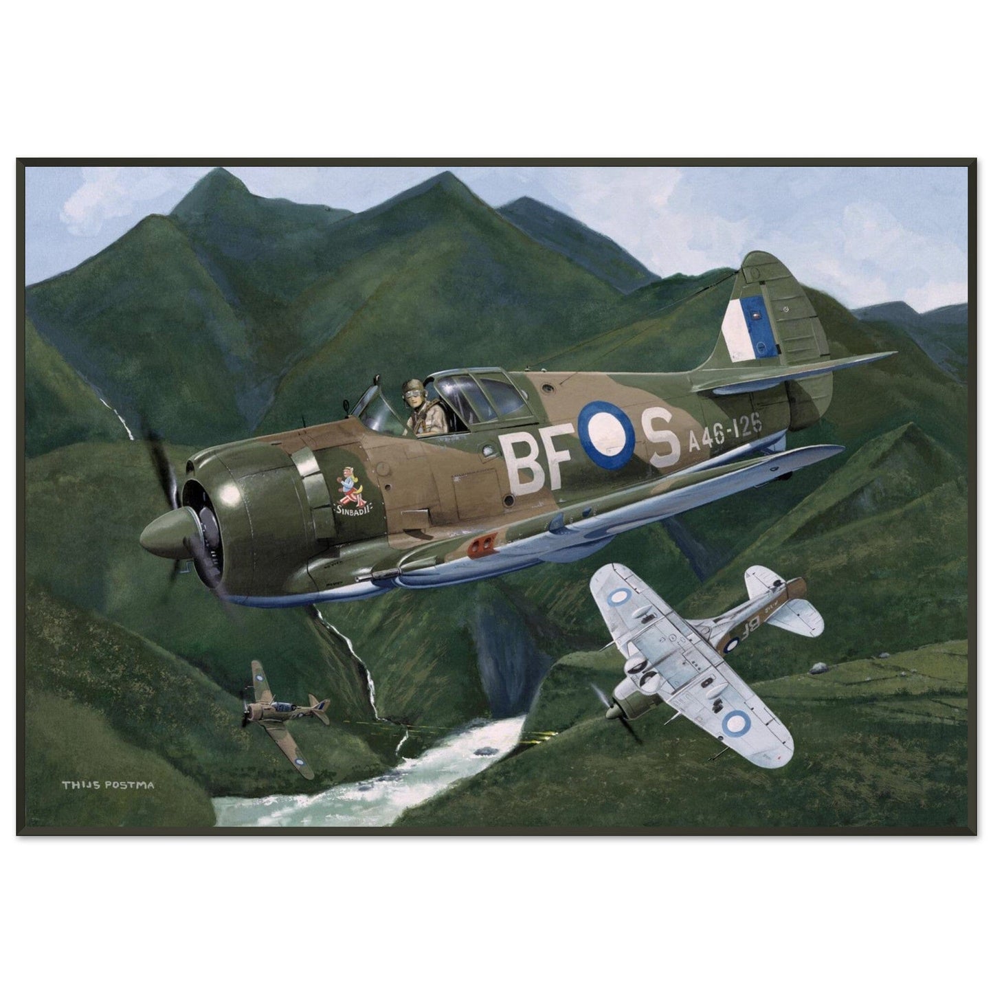 Thijs Postma - Poster - CA-13 Boomerang On Patrol - Metal Frame Poster - Metal Frame TP Aviation Art 70x100 cm / 28x40″
