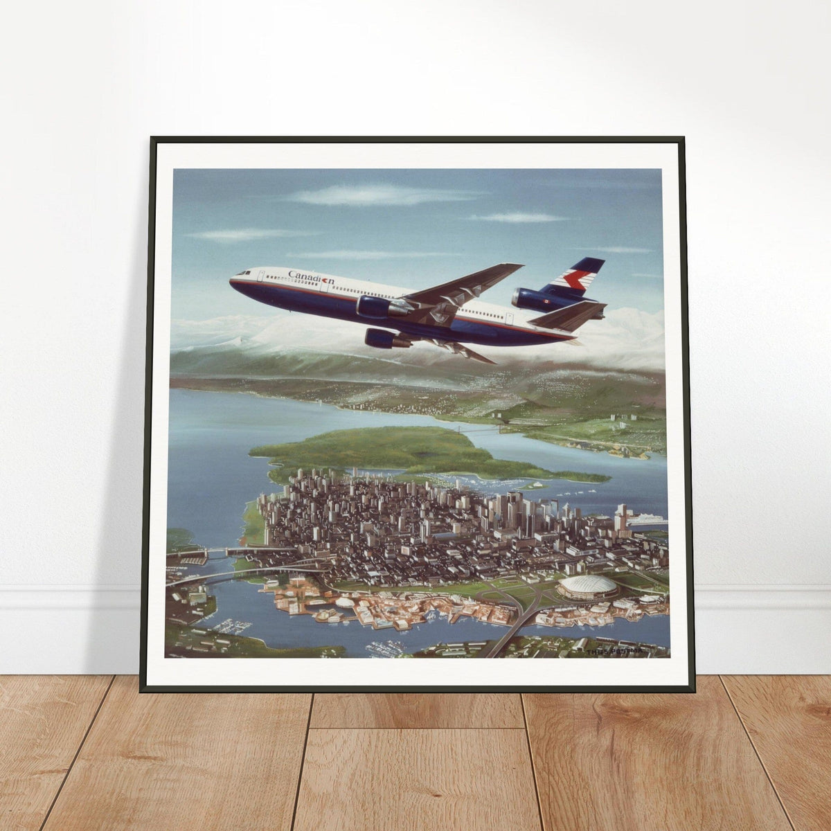 Thijs Postma - Poster - Douglas DC-10 CPA Over Vancouver - Metal Frame Poster - Metal Frame TP Aviation Art