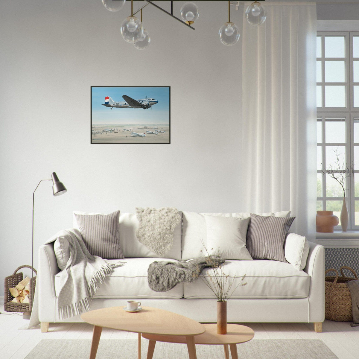Thijs Postma - Poster - Douglas DC-3 KLM PH-TCZ Low Pass - Metal Frame Poster - Metal Frame TP Aviation Art