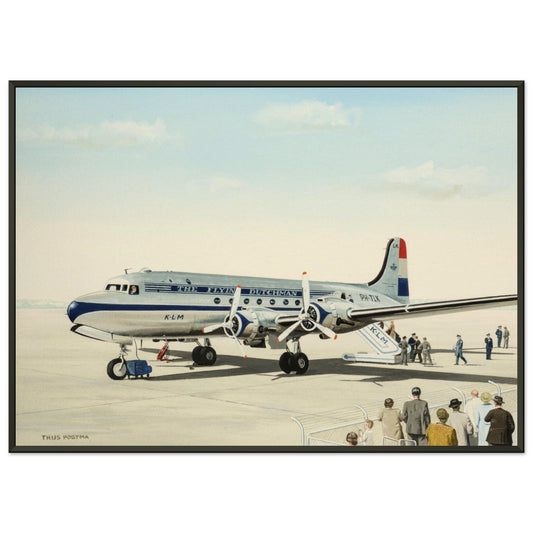 Thijs Postma - Poster - Douglas DC-4 Skymaster KLM PH-TLK Boarding - Metal Frame Poster - Metal Frame TP Aviation Art 50x70 cm / 20x28″