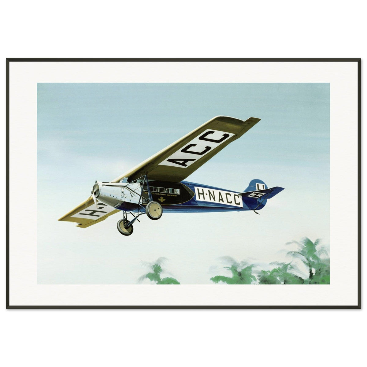 Thijs Postma - Poster - Fokker F.7 H-NACC Arriving In Dutch Indies - Metal Frame Poster - Metal Frame TP Aviation Art 70x100 cm / 28x40″