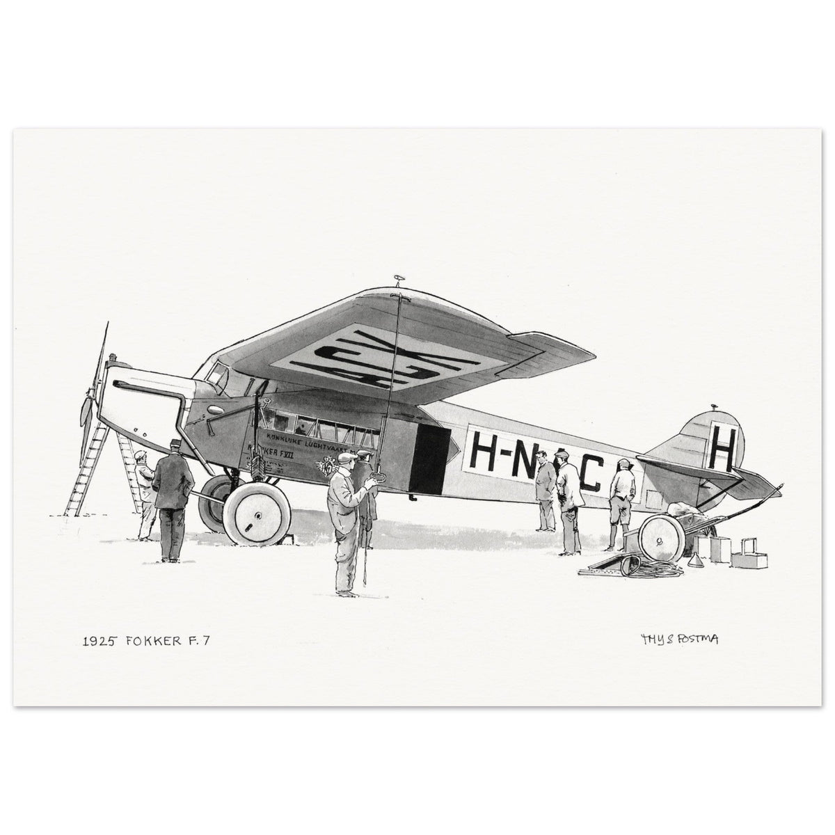 Thijs Postma - Poster - Fokker F.7 In 1925 Ink Drawing Poster Only TP Aviation Art 50x70 cm / 20x28″