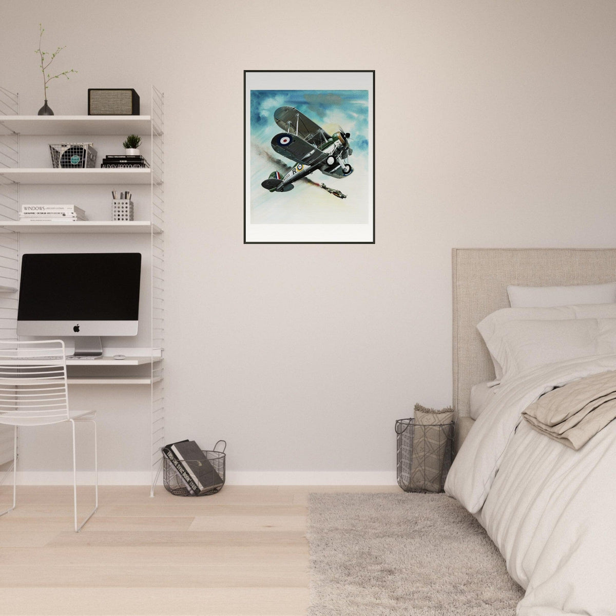 Thijs Postma - Poster - Gloster Gladiator Over Malta Shooting Down An Italian Plane - Metal Frame Poster - Metal Frame TP Aviation Art