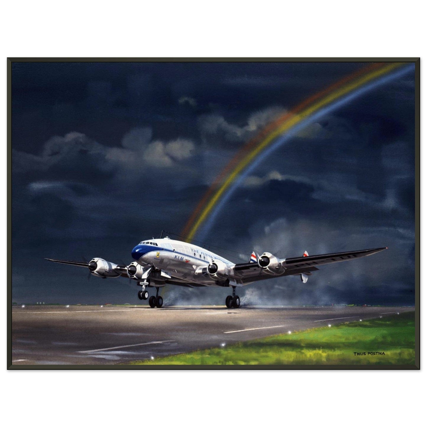 Thijs Postma - Poster - Lockheed L-749 Constellation Under The Rainbow - Metal Frame Poster - Metal Frame TP Aviation Art 60x80 cm / 24x32″