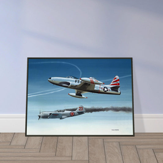 Thijs Postma - Poster - Lockheed P-80 Shooting A Lavochkin La-9 Over Korea - Metal Frame Poster - Metal Frame TP Aviation Art