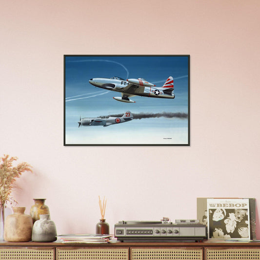 Thijs Postma - Poster - Lockheed P-80 Shooting A Lavochkin La-9 Over Korea - Metal Frame Poster - Metal Frame TP Aviation Art