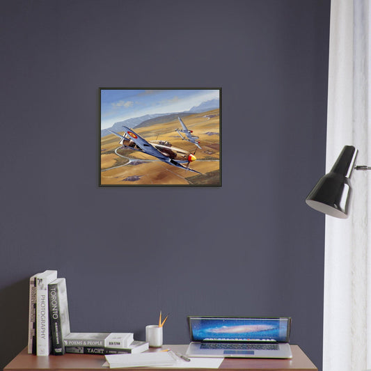 Thijs Postma - Poster - Spanish Heinkel He 112 Intercepting A Lockheed P-38 Lightning - Metal Frame Poster - Metal Frame TP Aviation Art
