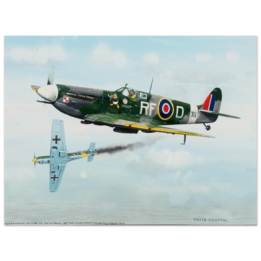 Thijs Postma - Poster - Supermarine Spitfire Vb versus Messerschmitt Bf 109E Poster Only TP Aviation Art 45x60 cm / 18x24″