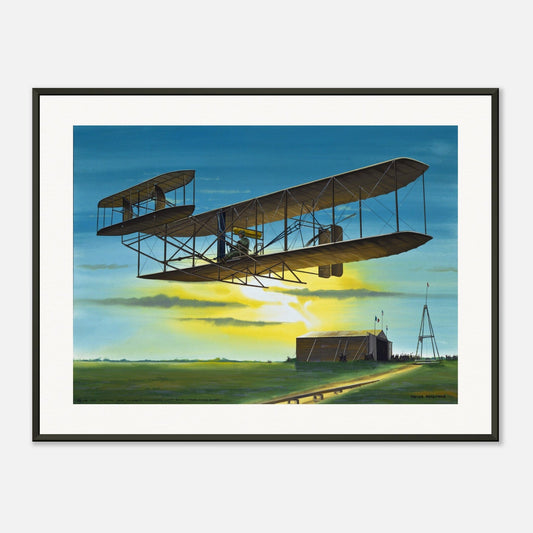 Thijs Postma - Poster - Wright Flyer First Flight Over The Netherlands 1909 - Metal Frame Poster - Metal Frame TP Aviation Art 45x60 cm / 18x24″