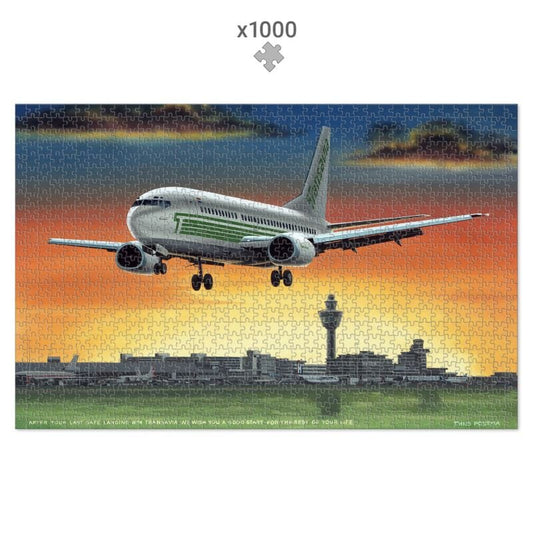 Thijs Postma - Puzzle - Boeing 737-300 Transavia Schiphol Sunset - 1000 pieces Jigsaw Puzzles TP Aviation Art