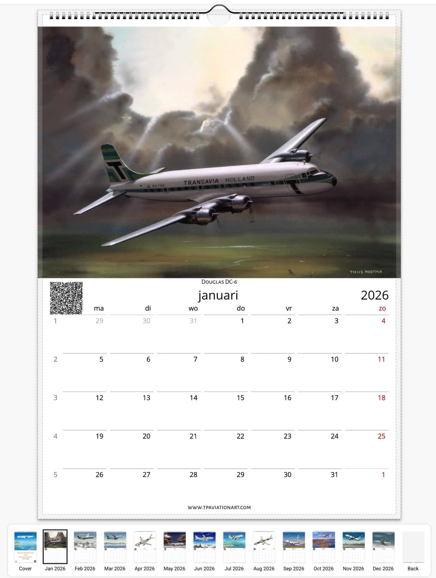 Thijs Postma - Vliegende Kunstkalender 2026 - Transavia Collectie Calendar TP Aviation Art