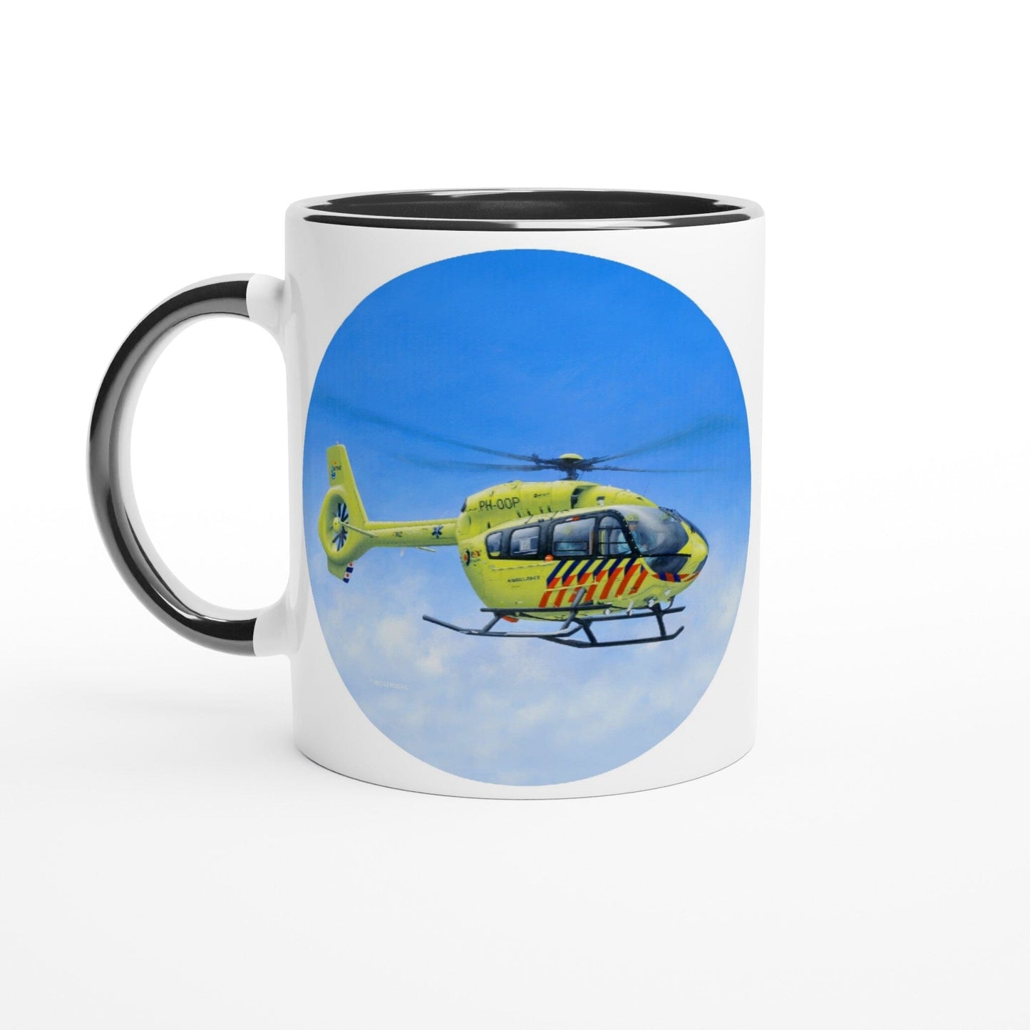 Peter Hoogenberg - Mug - Ambulance Helicopter Wadden Islands - 11oz Ceramic - Round Mugs TP Aviation Art 