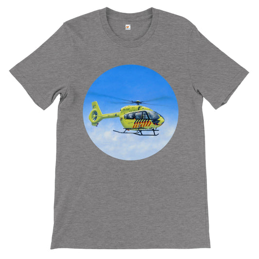 Peter Hoogenberg - T-shirt - Ambulance Helicopter Wadden Islands - Premium Unisex T-shirt TP Aviation Art Dark Gray Heather S