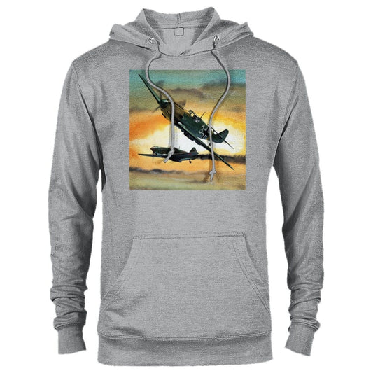 Thijs Postma - Hoodie - Messerschmitt Bf 109E Shot A Lavochkin LaGG-3 - Premium Unisex Pullover Hoodie TP Aviation Art Sports Grey XS