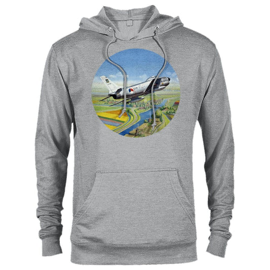 Thijs Postma - Hoodie - North American F-86K Sabre Over Dutch Landscape - Premium Unisex Pullover Hoodie TP Aviation Art Sports Grey XS