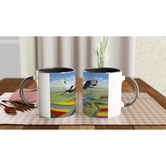 Thijs Postma - Mug - North American F-86K Sabre Over Dutch Landscape - Ceramic 11oz Mugs TP Aviation Art