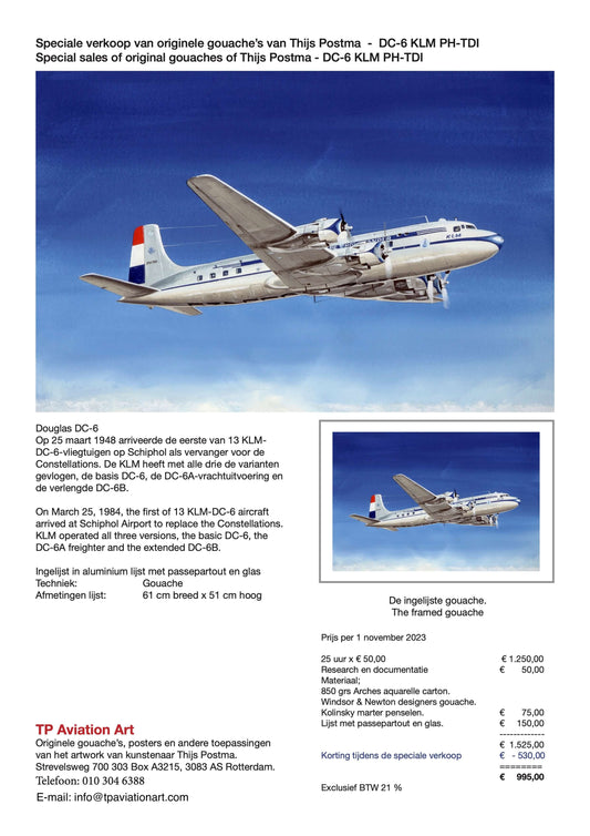 Thijs Postma - Original Painting - Douglas DC-6 KLM PH-TDI Original Painting TP Aviation Art