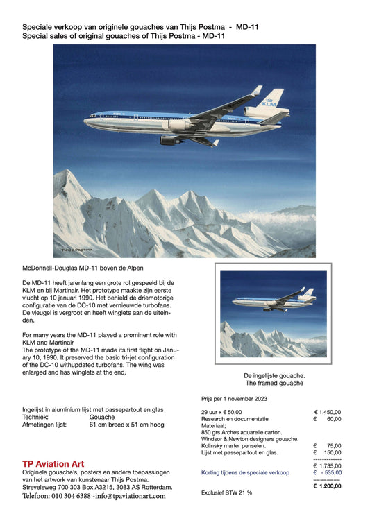 Thijs Postma - Original Painting - Douglas MD-11 Flying Over Snowy Alps Original Painting TP Aviation Art