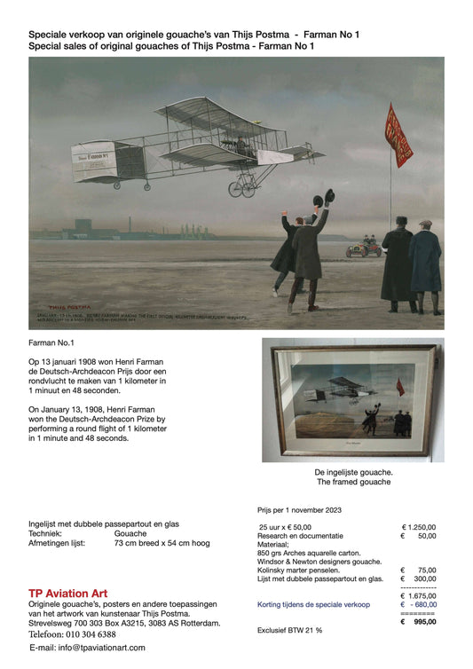 Thijs Postma - Original Painting - Farman No 1 Original Painting TP Aviation Art