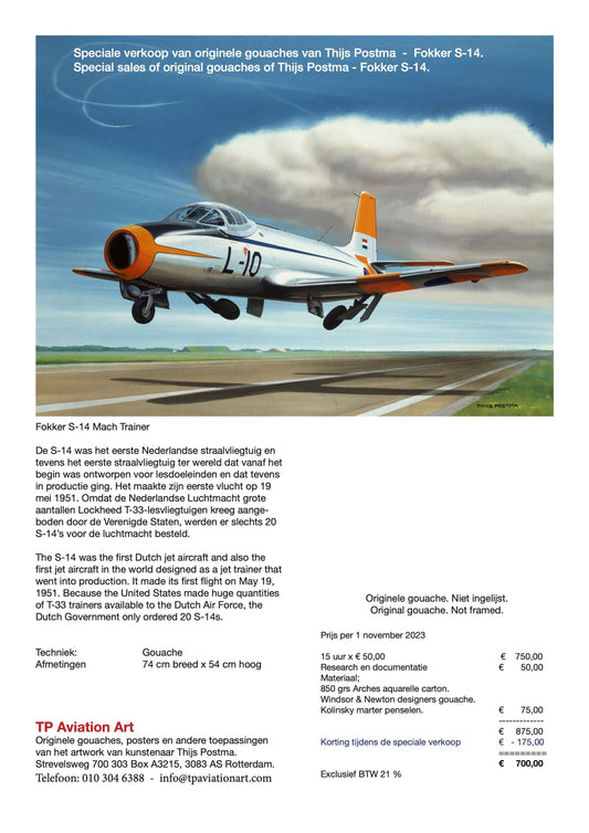Thijs Postma - Original Painting - Fokker S-14 Mach Trainer Original Painting TP Aviation Art