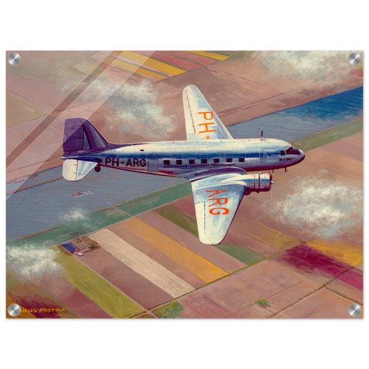 Thijs Postma - Poster - Acrylic - Douglas DC-3 PH-ARG Over Bollenstreek Acrylic Print Gelato 45x60 cm / 18x24″