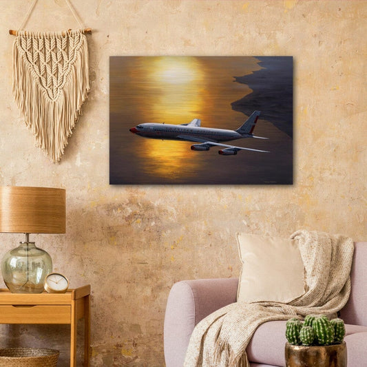 Thijs Postma - Poster - Aluminum - Boeing 707 Against The Sun - Brushed Brushed Aluminum Print TP Aviation Art
