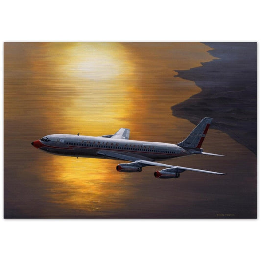 Thijs Postma - Poster - Aluminum - Boeing 707 Against The Sun - Brushed Brushed Aluminum Print TP Aviation Art