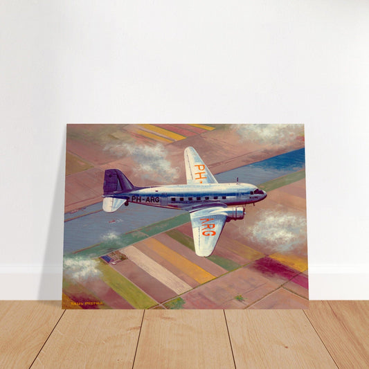 Thijs Postma - Poster - Aluminum - Douglas DC-3 PH-ARG Over Bollenstreek Aluminum Print Gelato