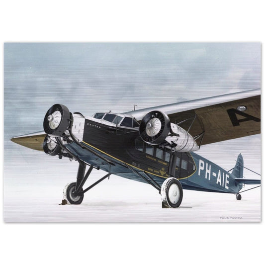 Thijs Postma - Poster - Aluminum - Fokker F.XII PH-AIE In The Snow - Brushed Brushed Aluminum Print TP Aviation Art