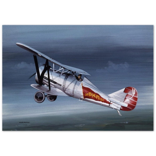 Thijs Postma - Poster - Aluminum - Polikarpov I-5 In The Sky - Brushed Brushed Aluminum Print TP Aviation Art