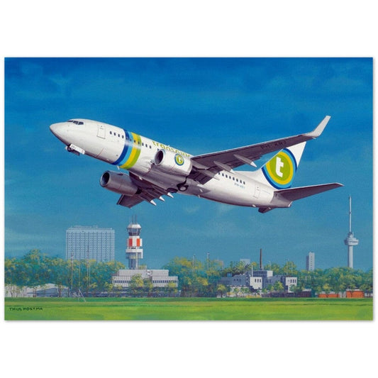 Thijs Postma - Poster - Boeing 737-700 Transavia Taking Off At Rotterdam Poster Only TP Aviation Art