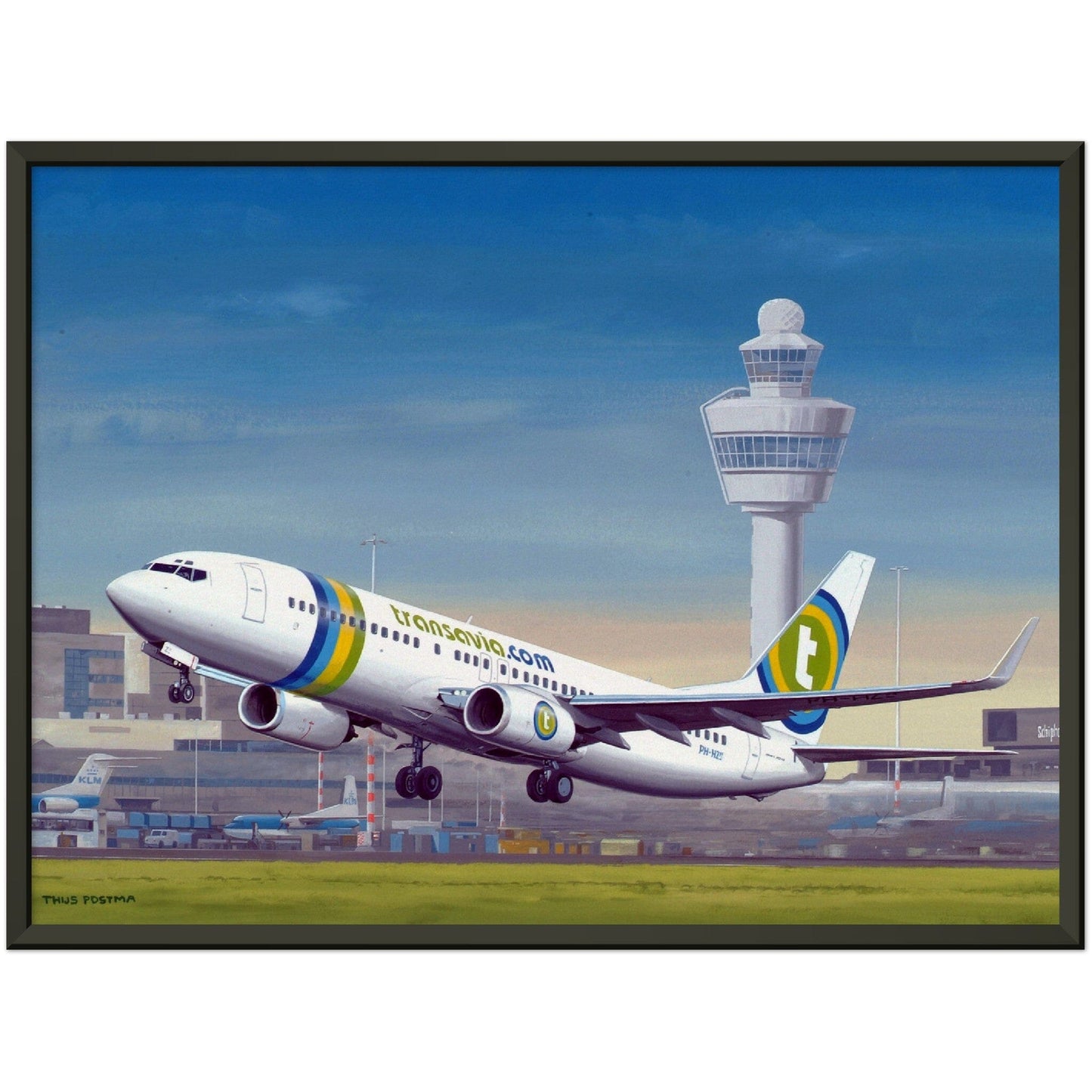 Thijs Postma - Poster - Boeing 737-800 Transavia Schiphol Airport - Metal Frame Poster - Metal Frame TP Aviation Art 45x60 cm / 18x24″