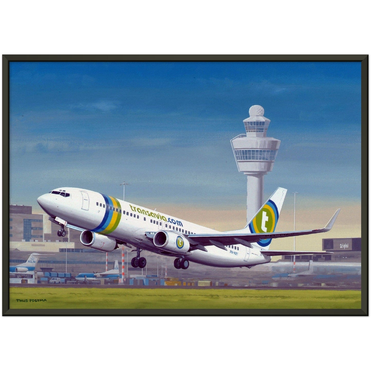 Thijs Postma - Poster - Boeing 737-800 Transavia Schiphol Airport - Metal Frame Poster - Metal Frame TP Aviation Art 50x70 cm / 20x28″