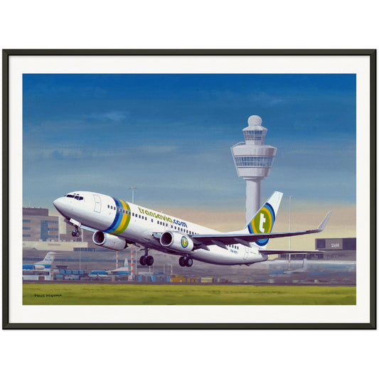 Thijs Postma - Poster - Boeing 737-800 Transavia Schiphol Airport - Metal Frame Poster - Metal Frame TP Aviation Art 