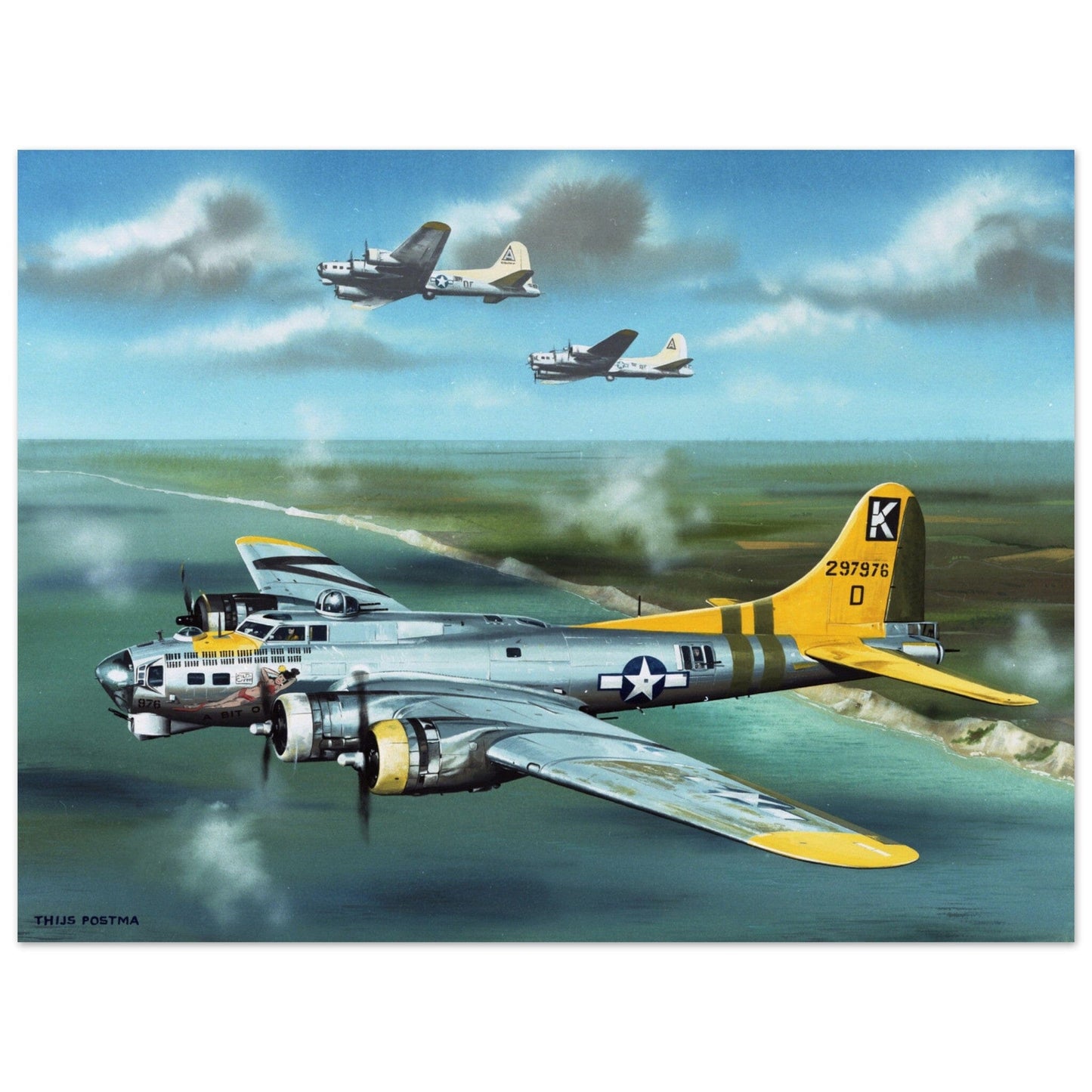 Thijs Postma - Poster - Boeing B-17G Flying Fortress British Coast Poster Only TP Aviation Art 45x60 cm / 18x24″ 
