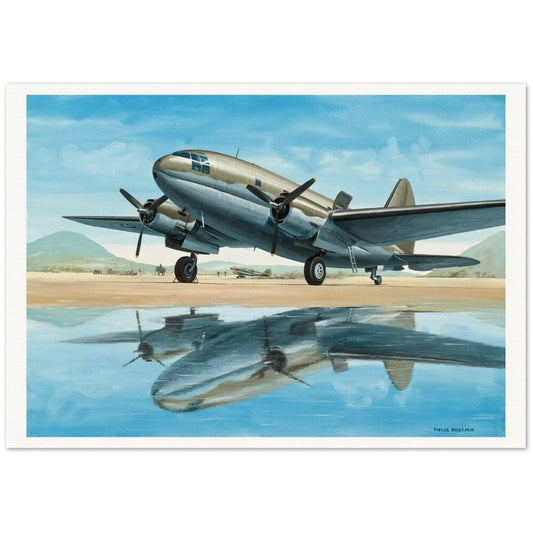Thijs Postma - Poster - Curtiss C-46 With Water Reflection Poster Only TP Aviation Art