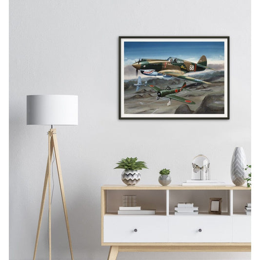 Thijs Postma - Poster - Curtiss P-40B Shooting Down a Japanese Ki-27 Otsu - Metal Frame Poster - Metal Frame TP Aviation Art