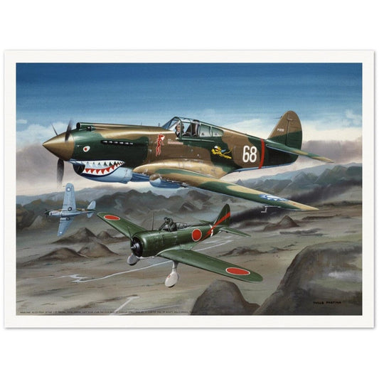 Thijs Postma - Poster - Curtiss P-40B Shooting Down a Japanese Ki-27 Otsu Poster Only TP Aviation Art