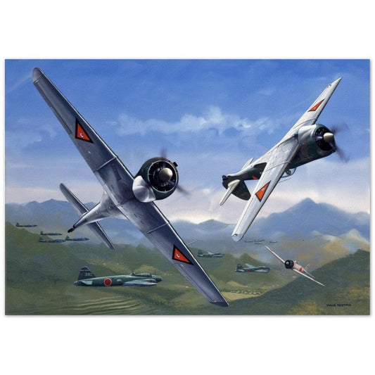 Thijs Postma - Poster - Curtiss-Wright CW-21 Demon Interceptors Hitting Japanese Poster Only TP Aviation Art